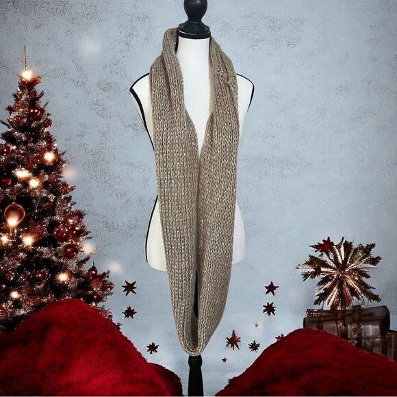 Renee’s NYC Accessories Sequin Beige Loose Knit Eternity Long Scarf - Picture 3 of 8